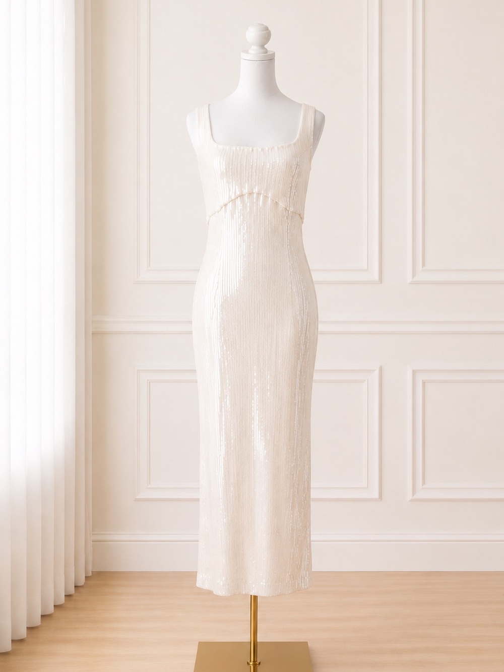 NWT Pilcro Sequin Slim Midi Dress Ivory Sequin Anthropologie M